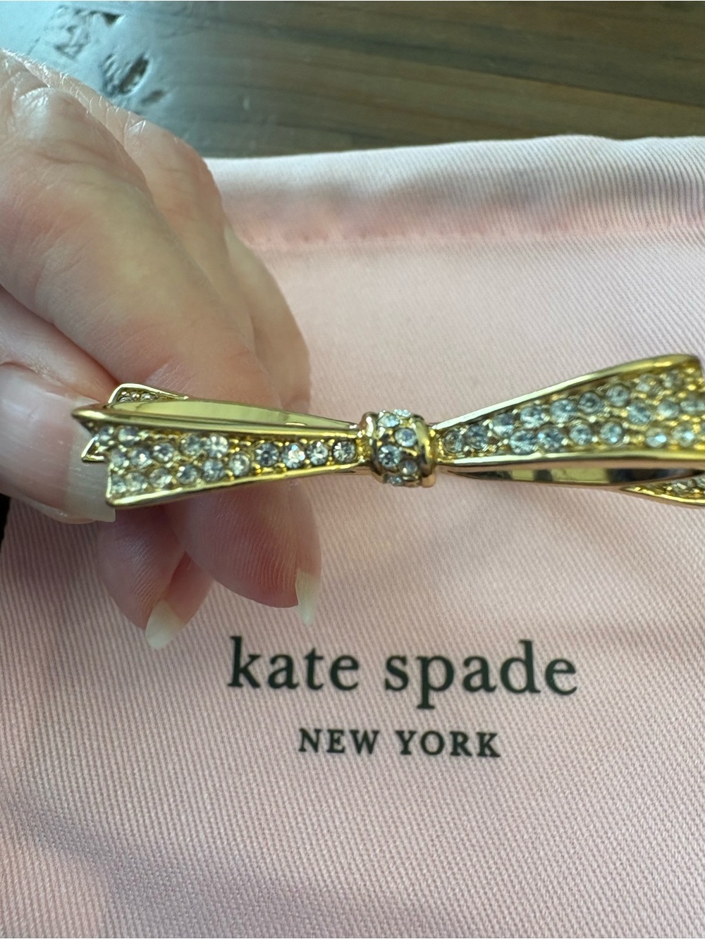 Kate Spade Love Notes Pavé Bow Hinged Bangle Bracelet Gold